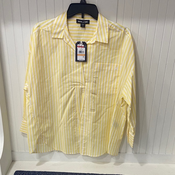 Nautica Tops - Nautica Women's Yellow and White Striped Blouse